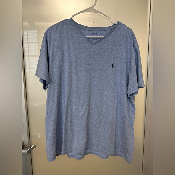 Polo Ralph Lauren V-Neck Short Sleeve Chambray Blue T-Shirt XL - Picture 1 of 4